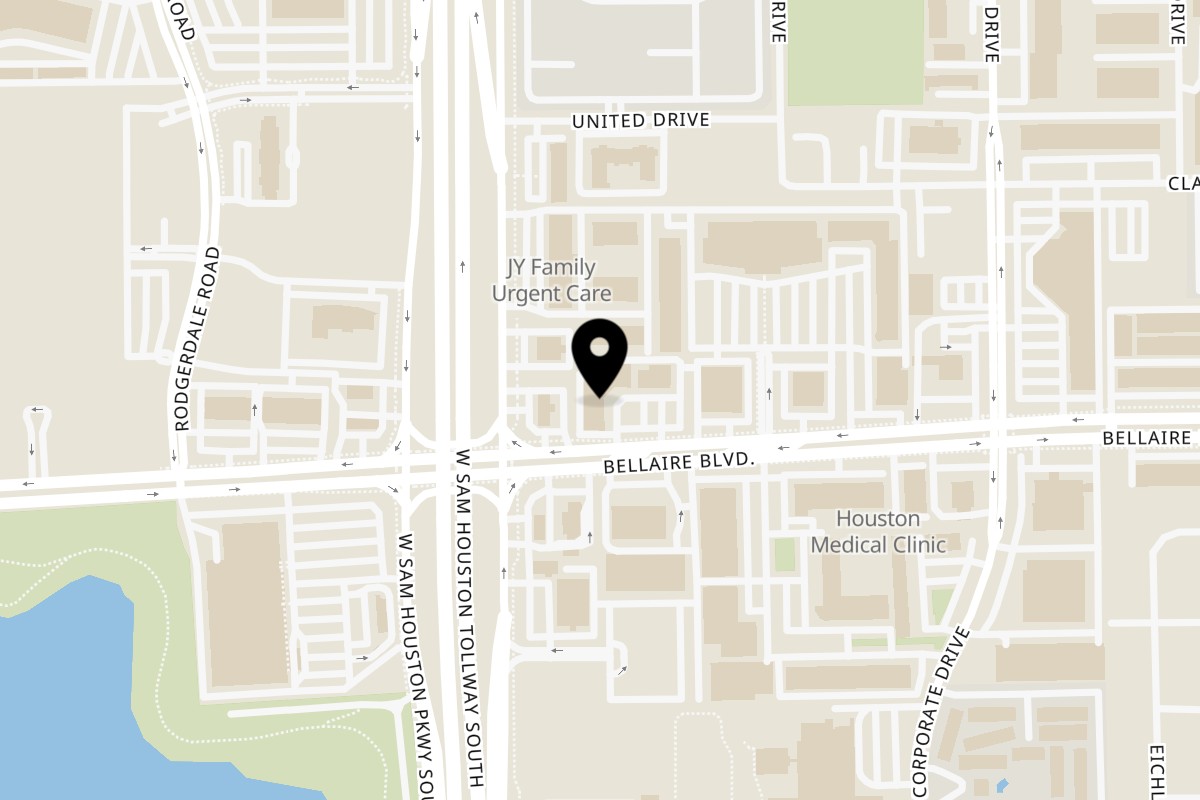 Map showing the location of Happy Lemon Bellaire on 9938 Bellaire Blvd Ste E in Houston
