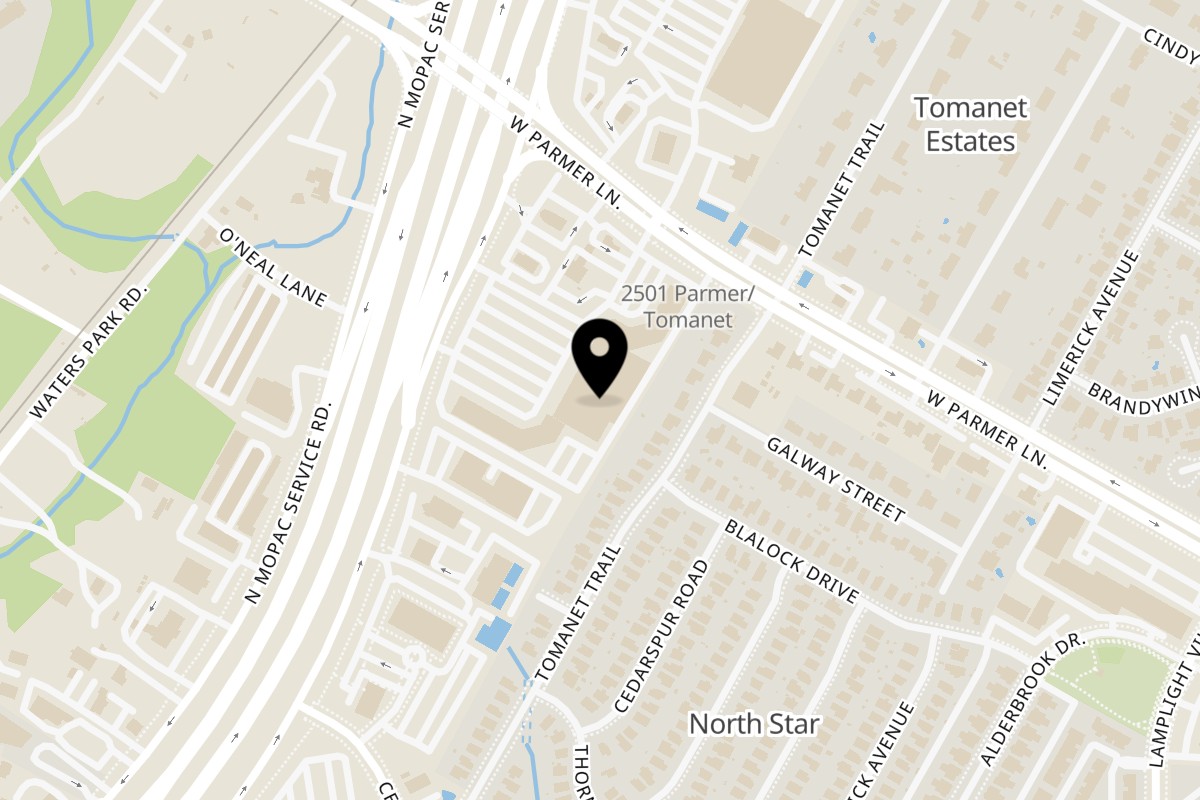 Map showing the location of Happy Lemon Parmer Austin on 2501 W Parmer Ln Ste 650a in Austin