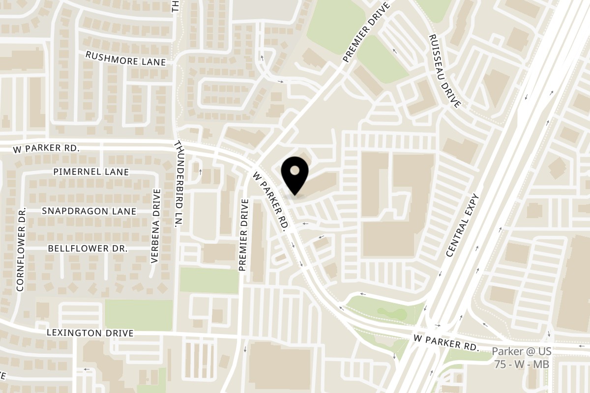 Map showing the location of Happy Lemon Plano on 301 W Parker Rd #103 in Plano