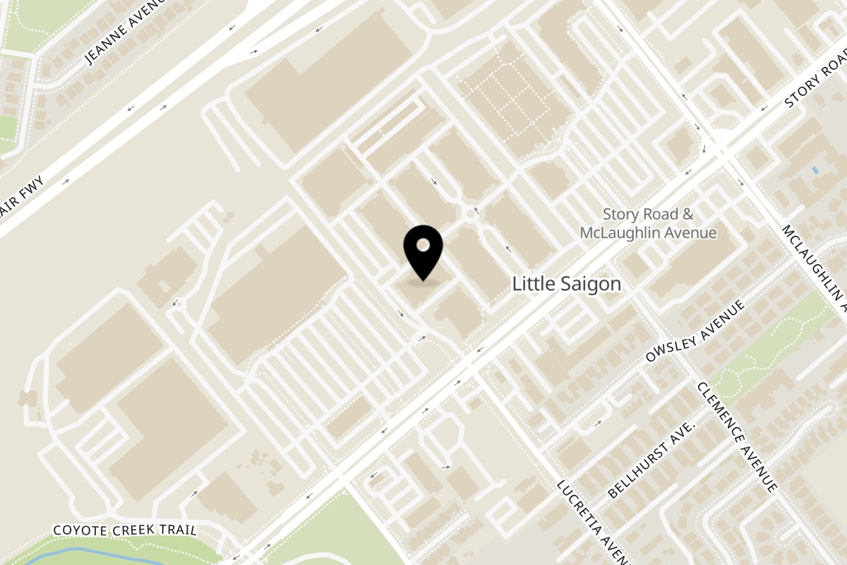 Map showing the location of Happy Lemon Vietnam Town on 919 Story Rd in San Jose