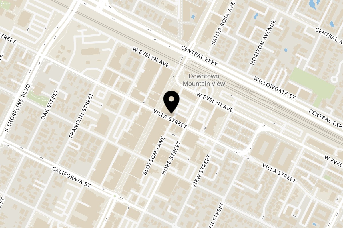 Map showing the location of Happy Lemon Mountain View on 742 Villa St in Mountain View