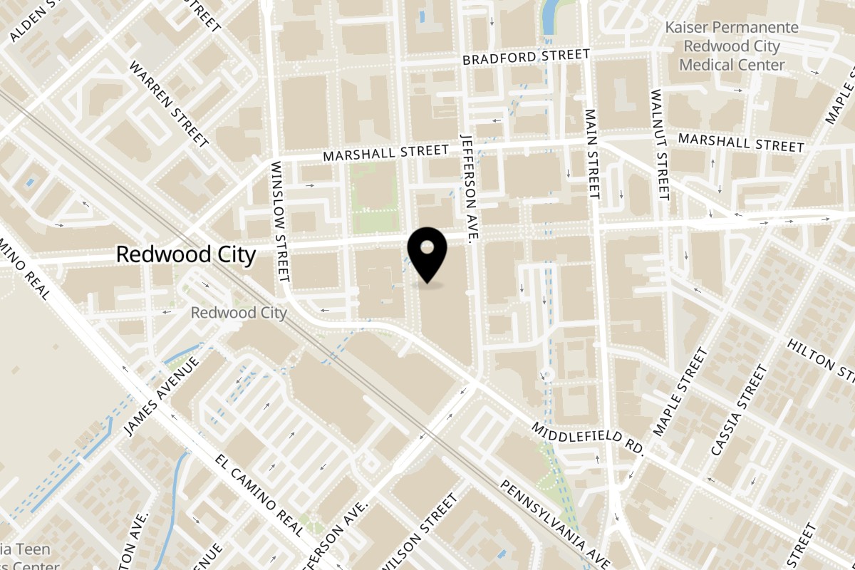 Map showing the location of Happy Lemon Redwood City on 851 Middlefield Rd in Redwood City
