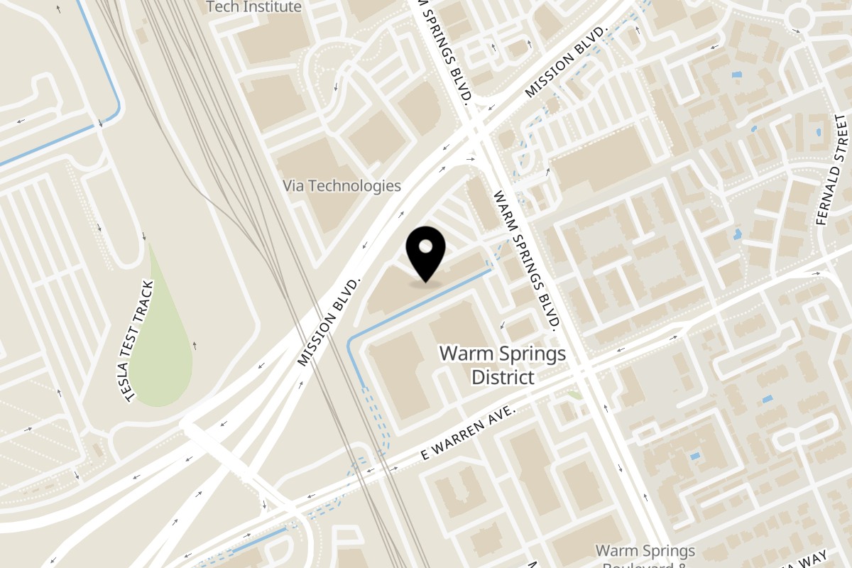 Map showing the location of Happy Lemon Fremont on 46873 Warm Springs Blvd in Fremont
