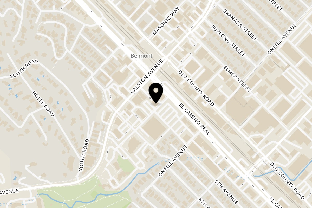 Map showing the location of Happy Lemon Belmont on 850 Emmett Ave Ste A in Belmont