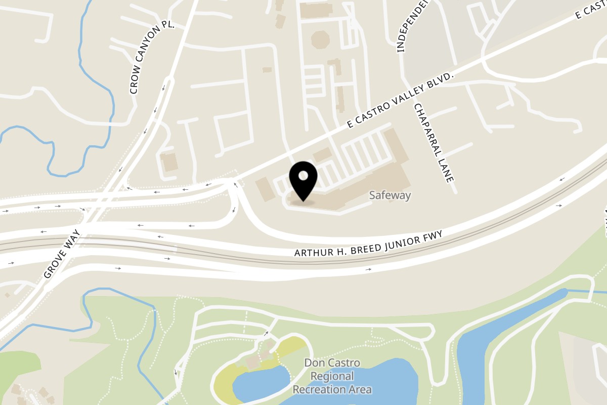 Map showing the location of Happy Lemon Castro Valley on 3805 E Castro Valley Blvd in Castro Valley
