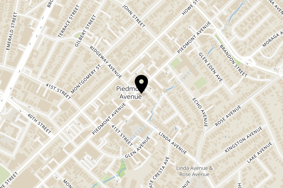 Map showing the location of Happy Lemon Oakland on 4214 Piedmont Ave in Oakland